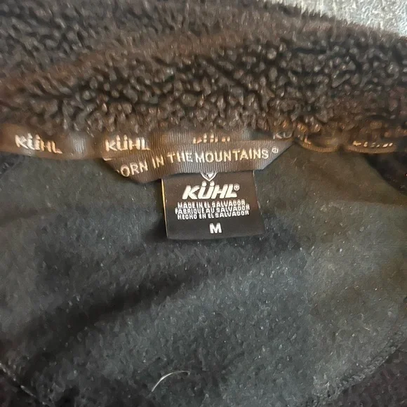 Mens KUHL Black Full Zip Thumb Holes Faux Leather Trim Sherpa Fleece Jacket Sz M - Picture 5 of 7